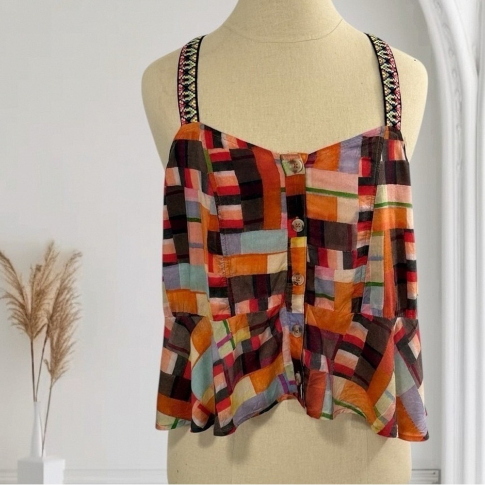 Multi-Color Geometric Print Button-Front Camisole